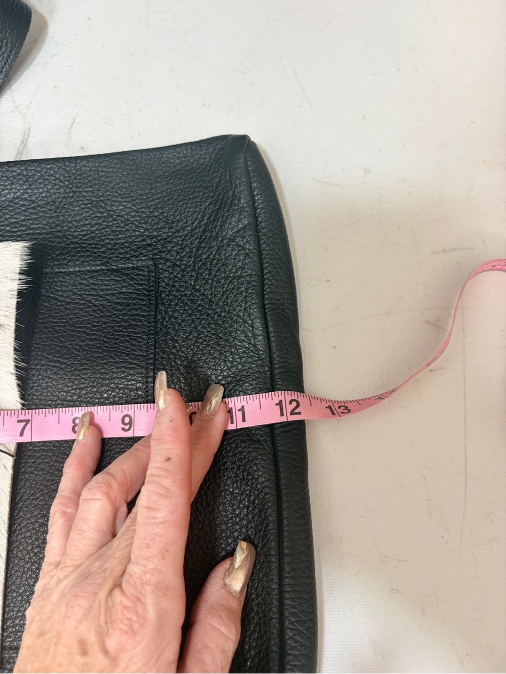 RENE DOMINO Artisan Black and White Leather Tote Bag with Calf Hair Front Panel - Picture 9 of 9